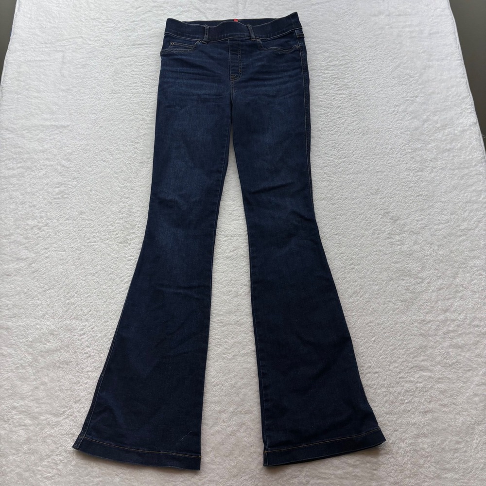 Spanx Flare Jeans Dark Wash Indigo Pull On High Waisted Stretch Denim Small